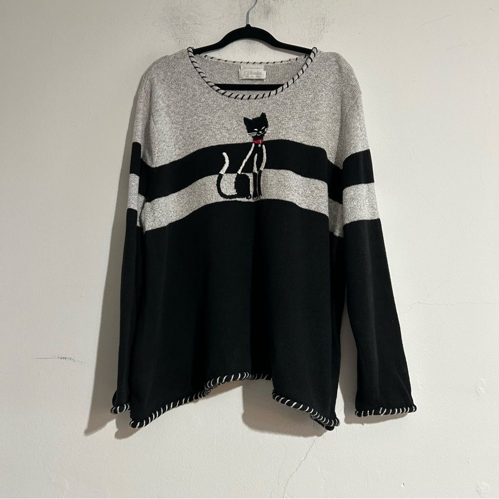 Vintage CJ Banks Cat Hand Embroidered Knit Sweater